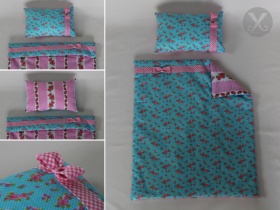 Puppenbettwäsche Dornröschen blau/rosa-